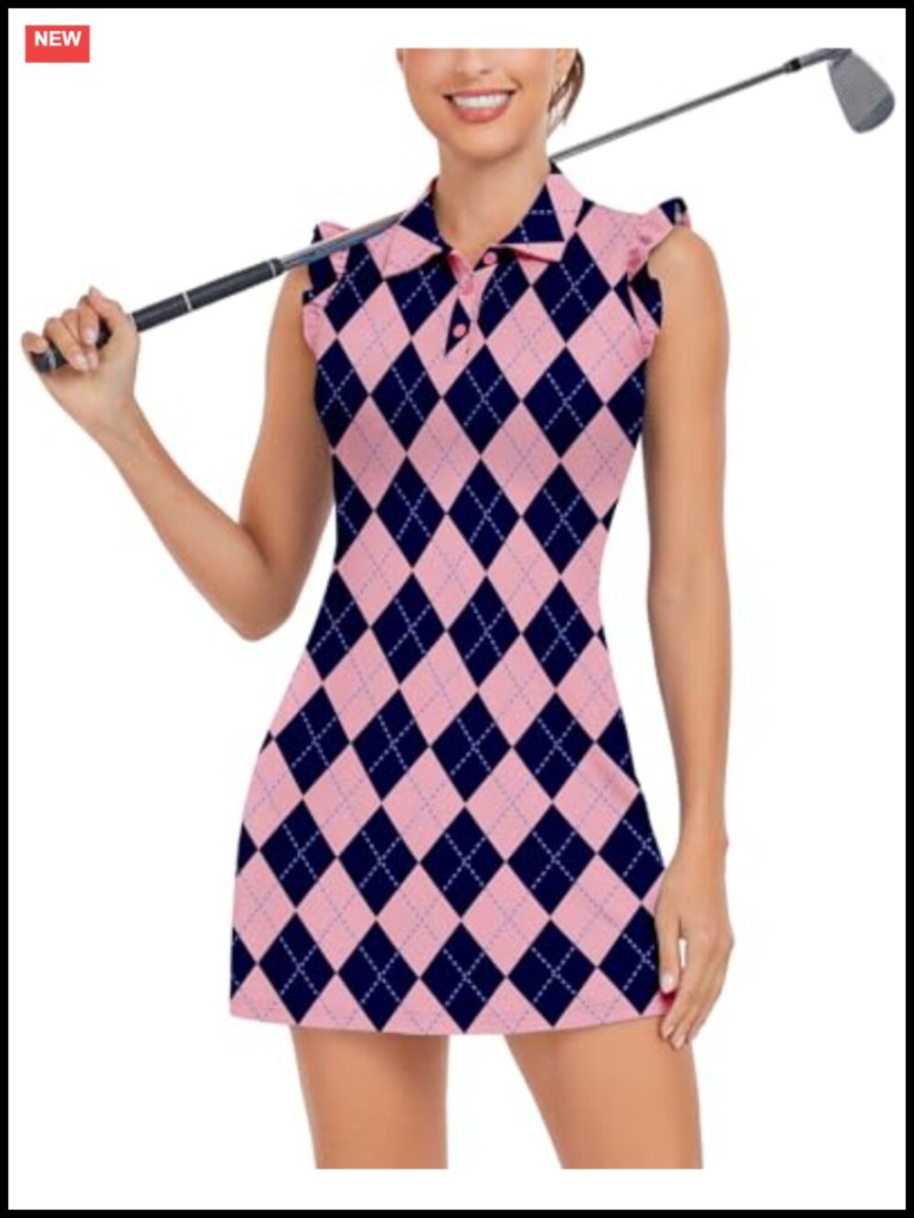 Women's Sleeveless Tennis Golf Dress with Built-in Shorts and Pockets Ruffle